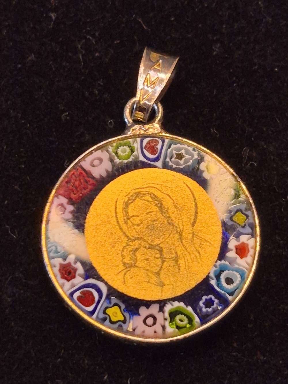 Vintage Murano Glass Millefiori Madonna & Child Pendant